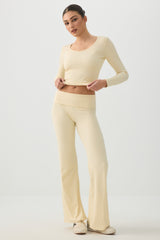 Stretch Rib Scoop Neck Long Sleeve Top