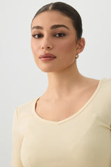 Stretch Rib Scoop Neck Long Sleeve Top