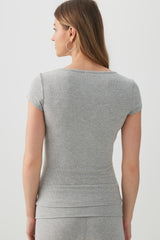 Stretch Rib Scoop Neck Cap Sleeve Top