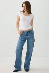 Stretch Rib Scoop Neck Cap Sleeve Top