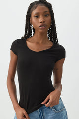 Stretch Rib Scoop Neck Cap Sleeve Top