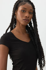 Stretch Rib Scoop Neck Cap Sleeve Top