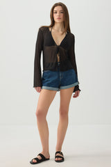 Tie Front Mesh Cardigan