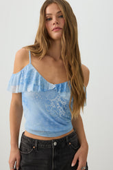 Mesh Cold Shoulder Short Sleeve Top