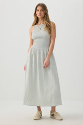 High Neck Smocked Midi Dress