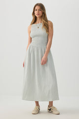 High Neck Smocked Midi Dress