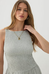 High Neck Smocked Midi Dress