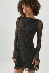 Long Sleeve Mini Mesh Dress