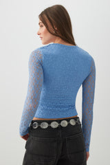 Lace Trapeze Neck Long Sleeve Top