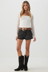 Lace Trapeze Neck Long Sleeve Top