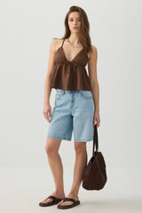 Linen Blend Babydoll Tank Top