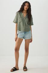 Linen Blend Utility Shirt