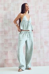 Linen Blend Mid Rise Pants