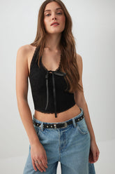 Lace Halter Top with Bow