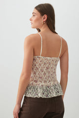 Textured Lace Tank Top with Frills