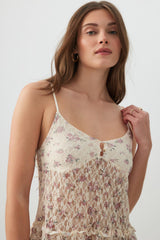 Textured Lace Tank Top with Frills