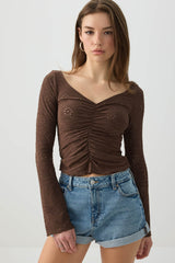 Ruched Front Eyelet Top