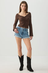 Ruched Front Eyelet Top