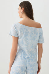 Blue Camouflage Off Shoulder T-Shirt