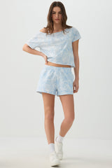 Blue Camouflage Off Shoulder T-Shirt