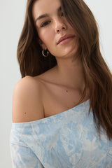 Blue Camouflage Off Shoulder T-Shirt