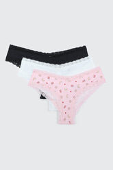 3-Pack Lace Trim Cheeky Panties