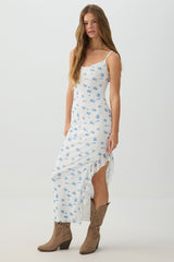 Floral Mesh Ruffle Maxi Dress
