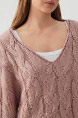 Oversized Cable Knit V-Neck Sweater