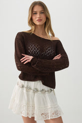 Open Knit Boat Neck Sweater