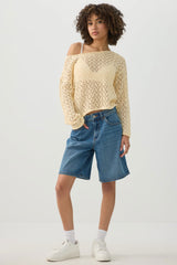 Open Knit Boat Neck Sweater