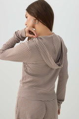 Waffle Hooded Front Zipper Top