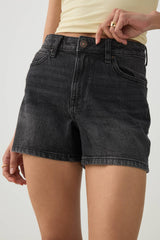 High Rise Denim Midi Shorts
