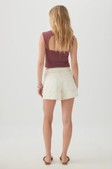 Mid Rise A Line Denim Shorts