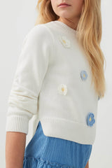 Knit Sweater with Flower Embellishments