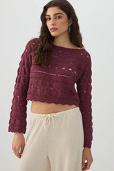 Crop Open Stitch Boat Neck Sweater