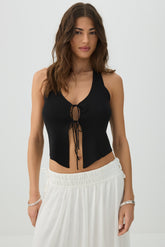 Tie Front Halter Sweater Tank