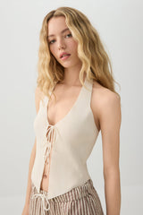 Tie Front Halter Sweater Tank