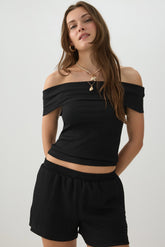 Textured Knit Off Shoulder Crop Top