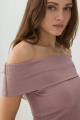 Textured Knit Off Shoulder Crop Top