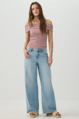 Textured Knit Off Shoulder Crop Top