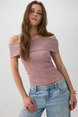 Textured Knit Off Shoulder Crop Top