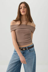 Textured Knit Off Shoulder Crop Top