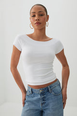 Cropped Boat Neck Rib T-Shirt