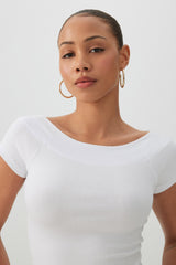 Cropped Boat Neck Rib T-Shirt