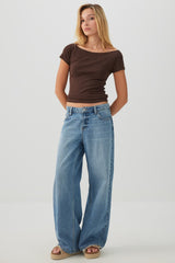Cropped Boat Neck Rib T-Shirt