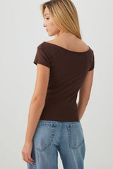Cropped Boat Neck Rib T-Shirt
