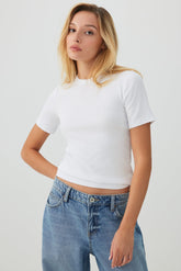 Basic Cropped Rib Crew T-Shirt