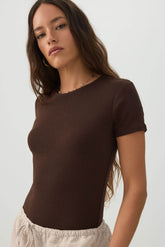 Fine Rib Crew Neck Bodysuit