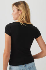 Fine Rib Scoop Neck Crop T-Shirt