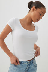 Fine Rib Scoop Neck Crop T-Shirt